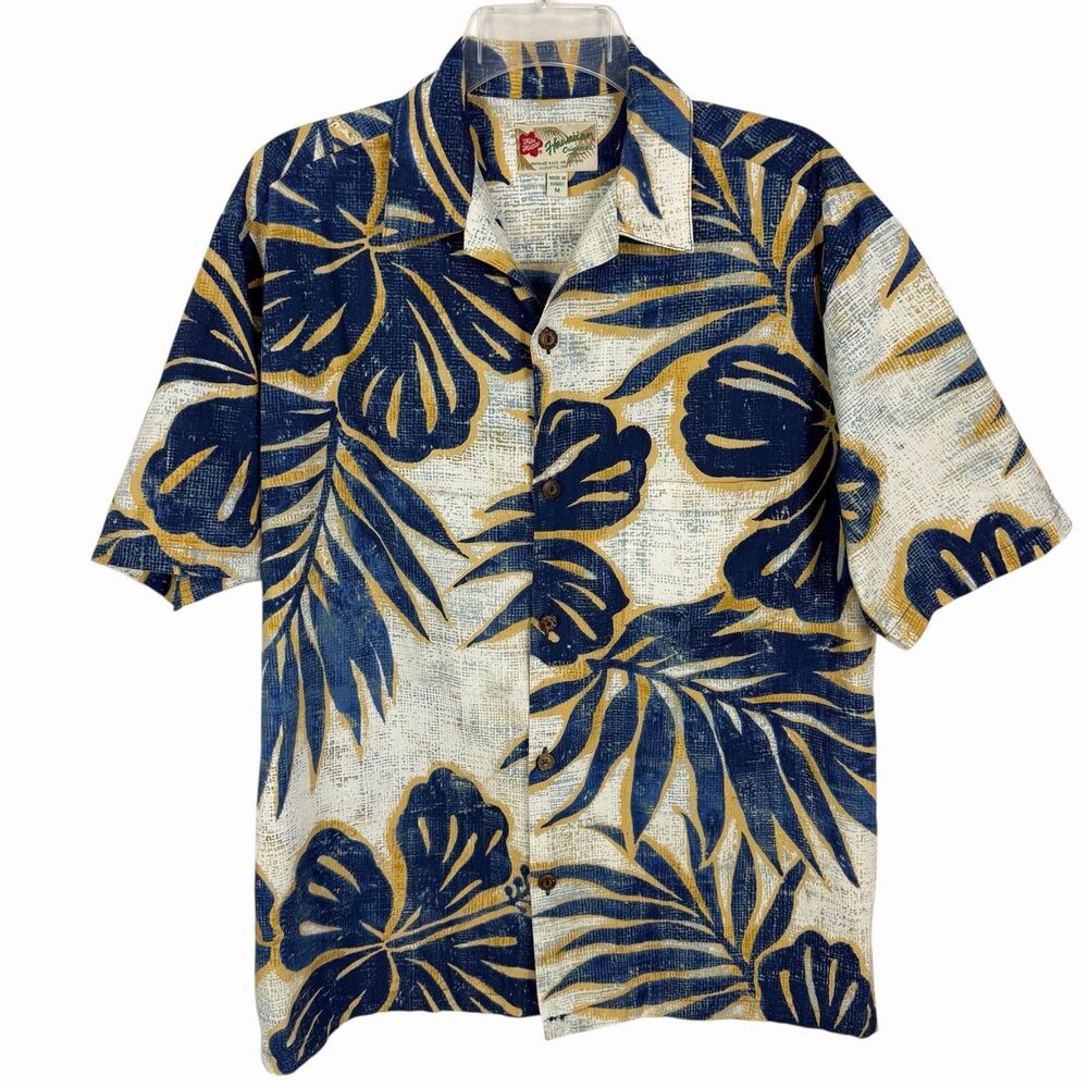 Hilo Hattie The Hawaiian Original Button Shirt Hibiscus Blue Floral Print Medium